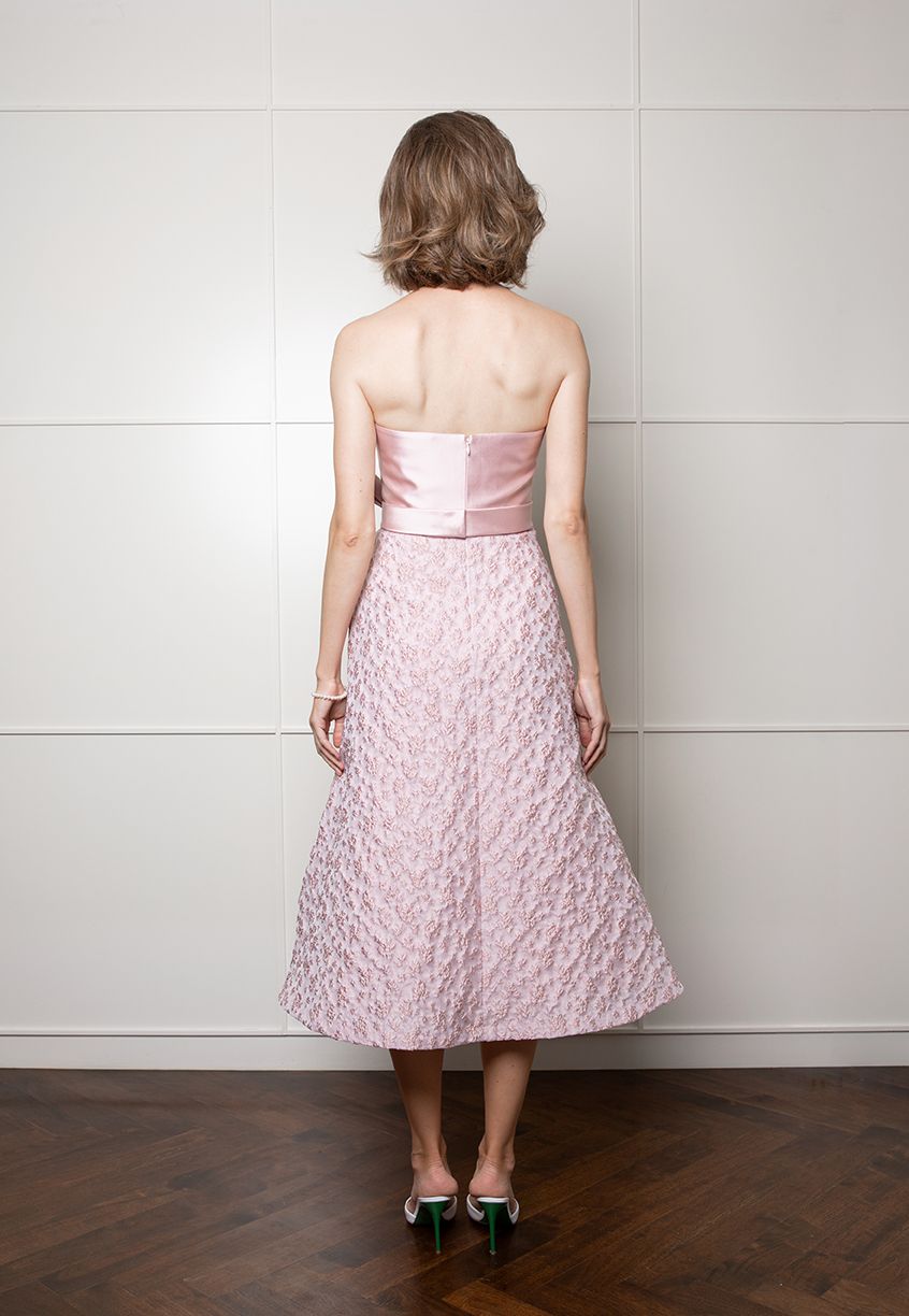 Strapless Gown with Bow - Pale Pink Pink Tartan