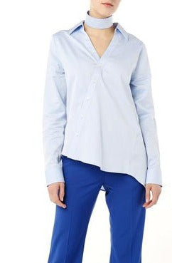 PINK TARTAN - French Blue Asymmetric Tailored Shirt – Pink Tartan