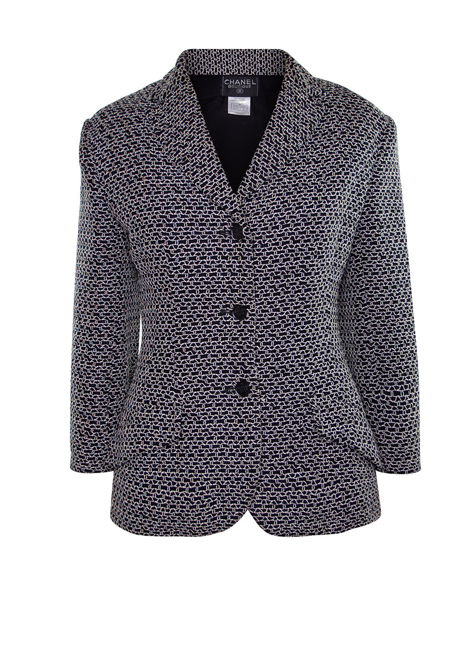 Chanel Tweed Salt and Pepper Jacket Pink Tartan