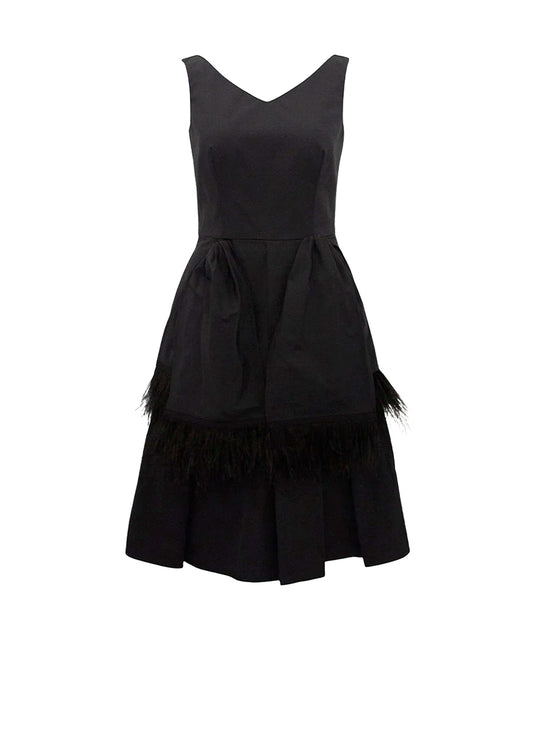 Taffeta V-Neck Cocktail Dress - Black Pink Tartan