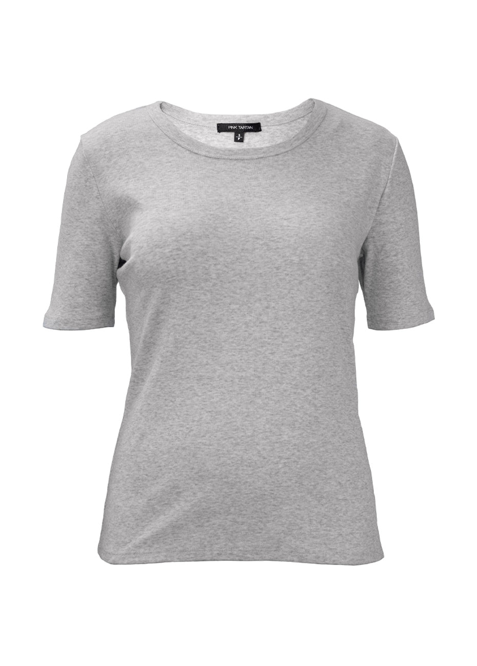 Basic Rib T-Shirt - Grey Melange Pink Tartan