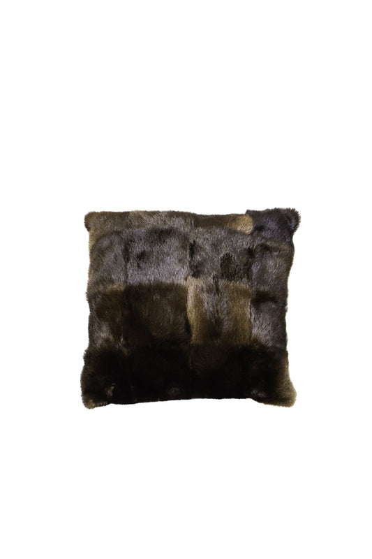 Recycled Patchwork Fur Pillow - Brown Pink Tartan