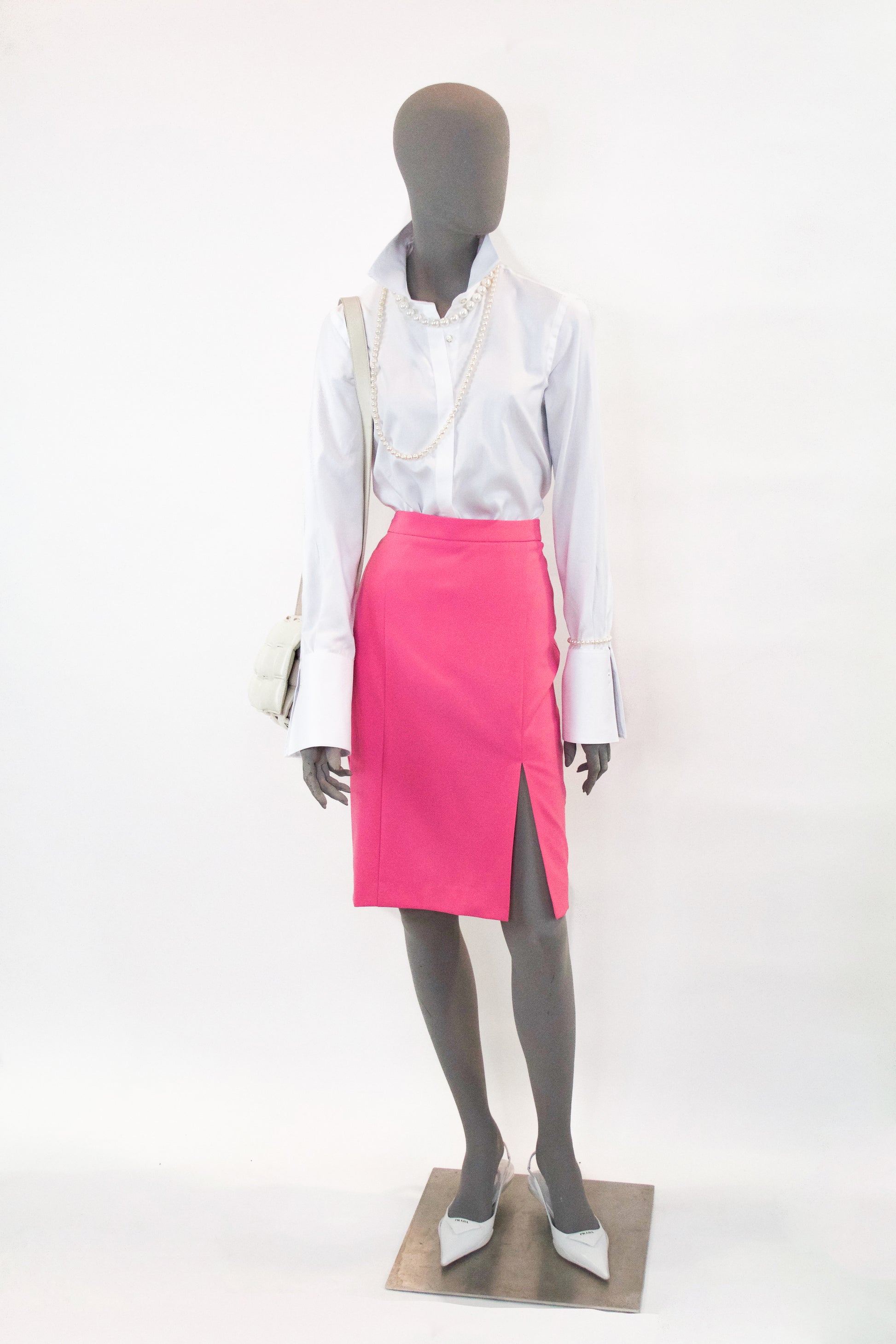 Front Slit Pencil Skirt - Pink Pink Tartan