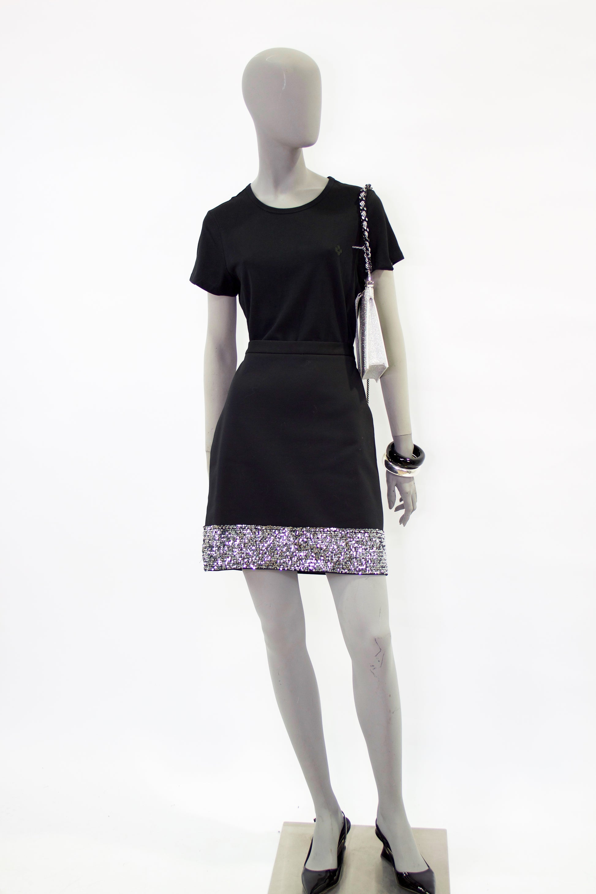 Sequin Hem Skirt - Black Pink Tartan