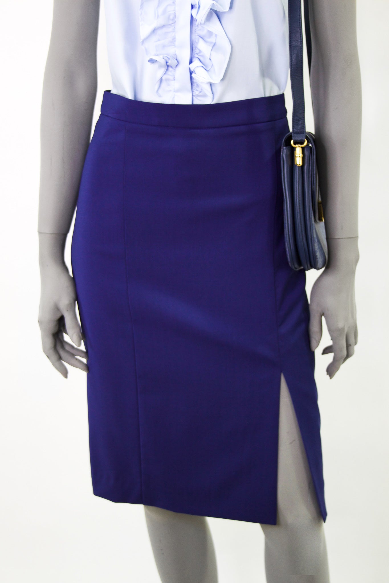 Front Slit Pencil Skirt - Cobalt Pink Tartan