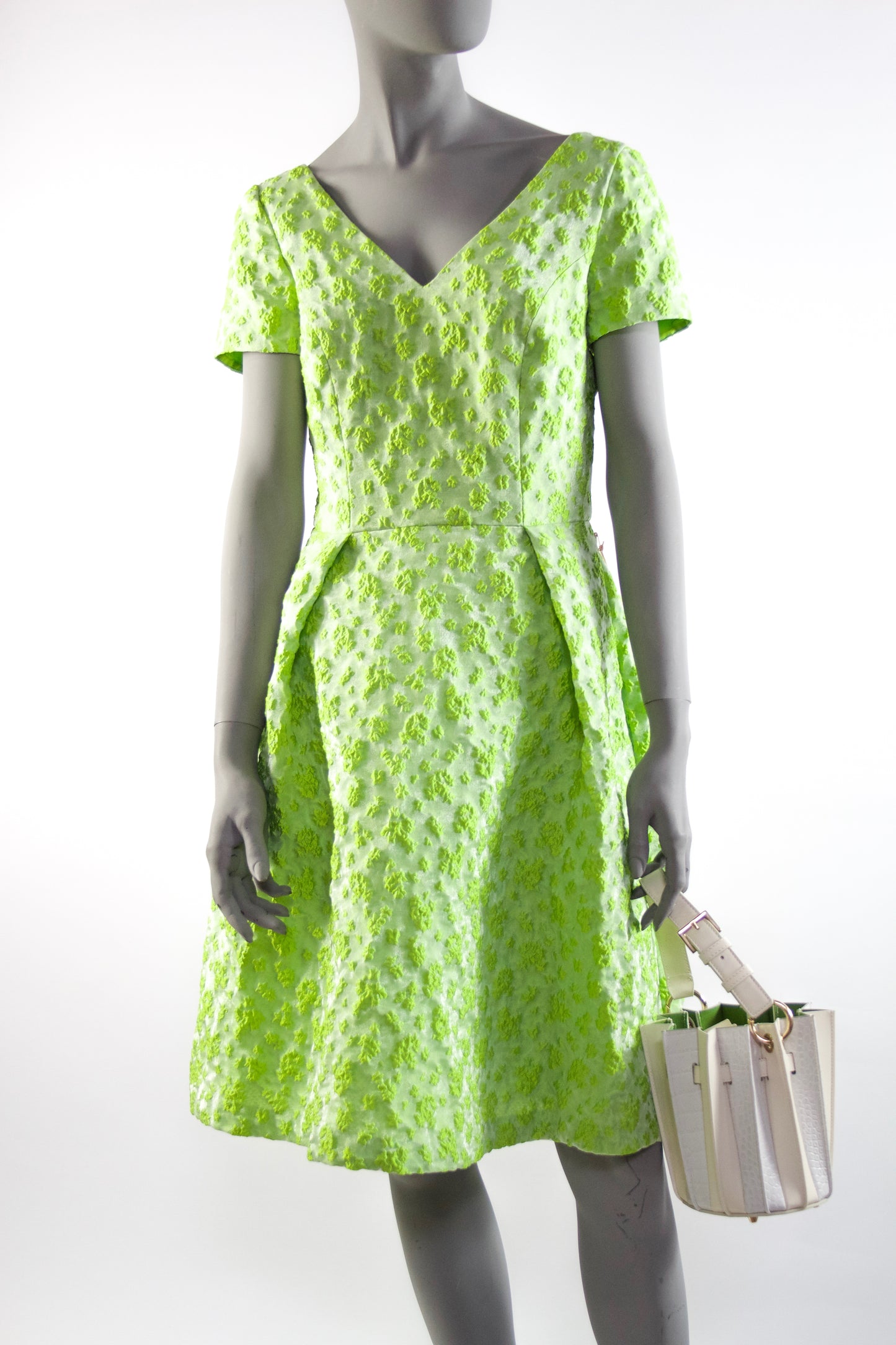 Short Sleeve Fit and Flare V-Neck Dress - Lime Pink Tartan