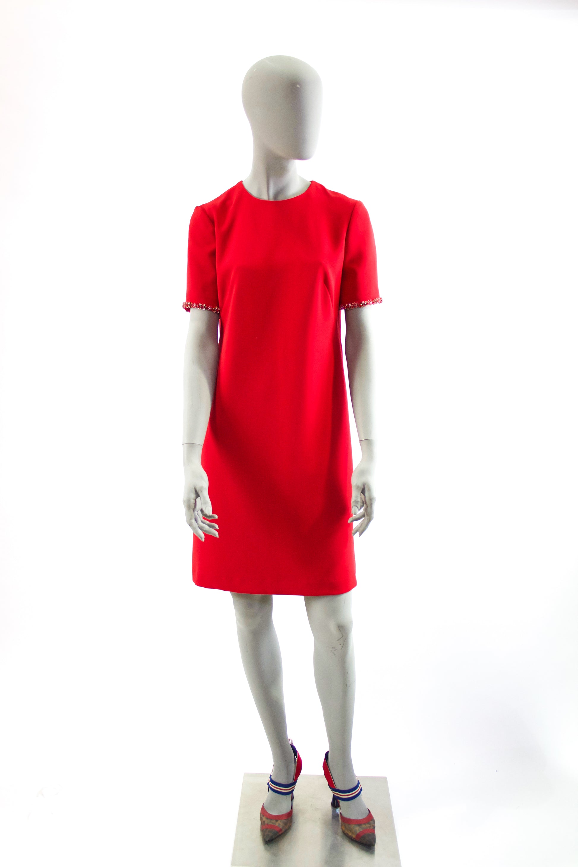 Jewel Collar A-Line Dress - Ruby Red Pink Tartan