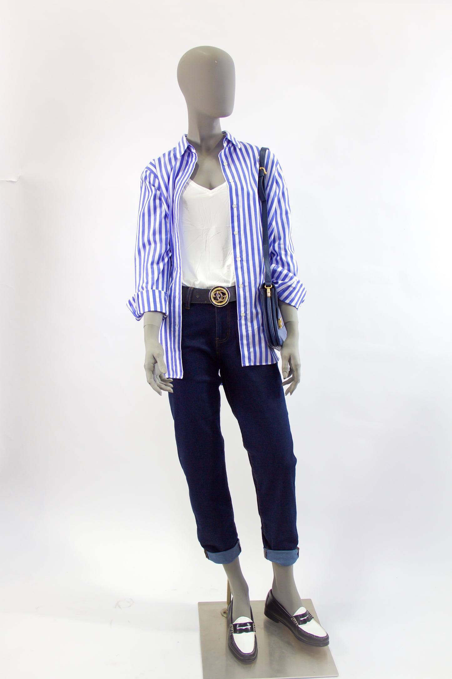 Boyfriend Stripe Shirt - Blue/White Pink Tartan