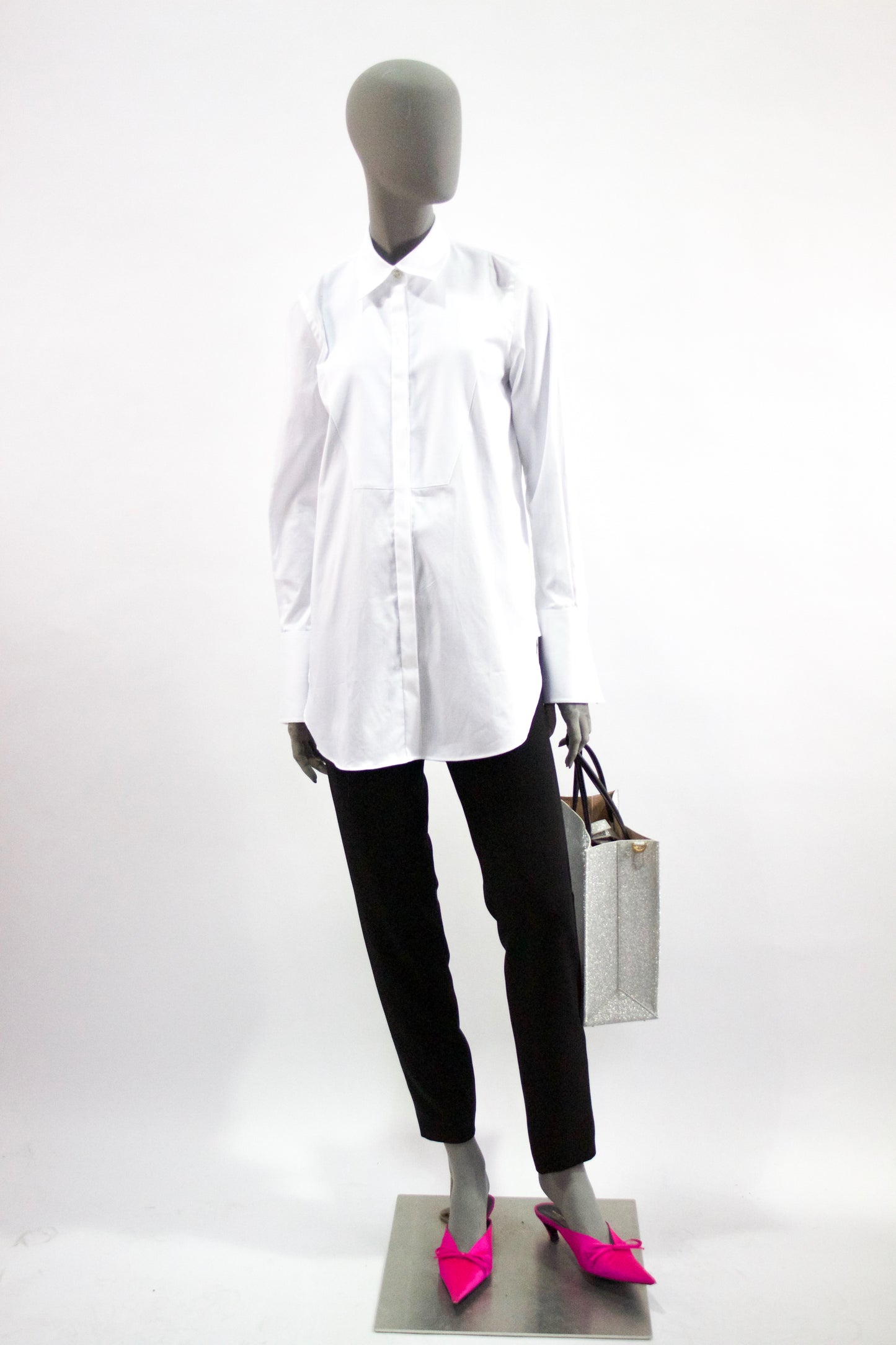 Pique Tuxedo Tunic Shirt - White Pink Tartan