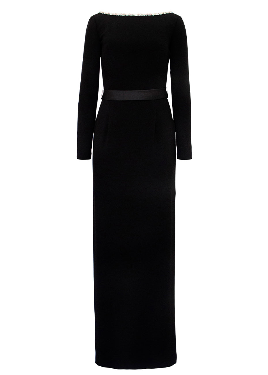 Long Sleeve Jewelled Gown - Black Pink Tartan