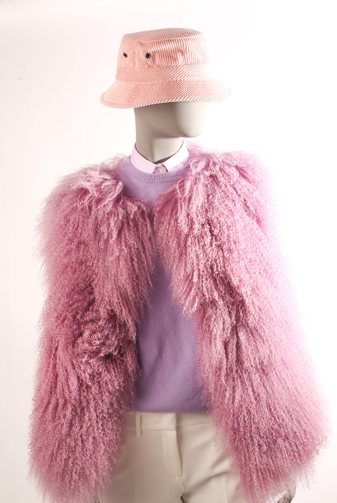 Mongolian Fur Vest - Lilac Pink Tartan