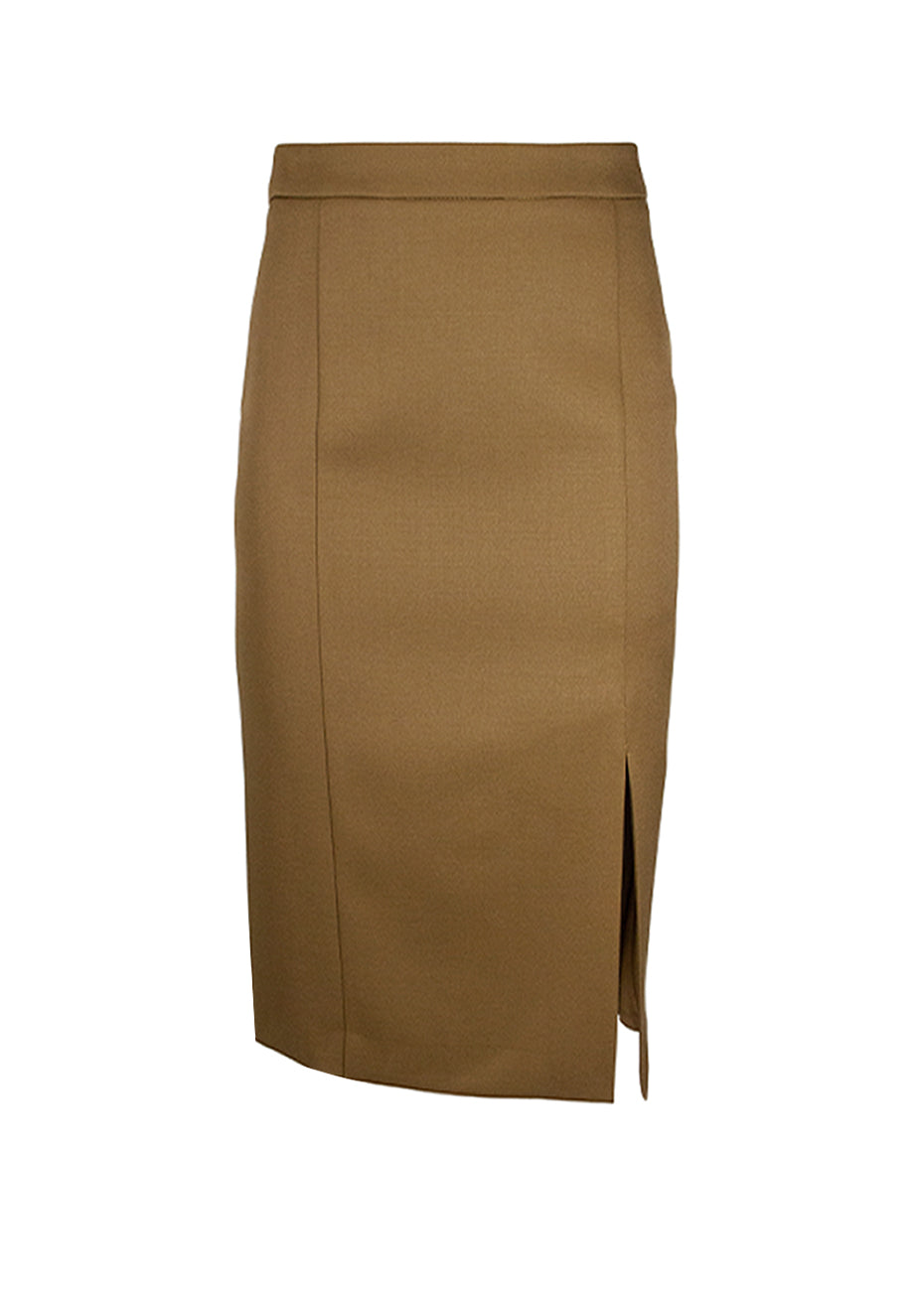 Front Slit Pencil Skirt - British Tan Pink Tartan