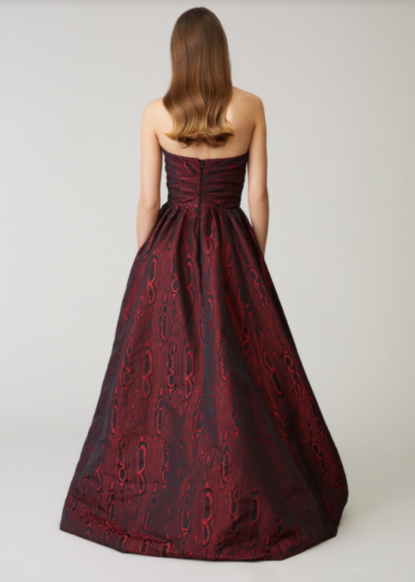 Strapless Moire Gown - Red/Black Pink Tartan