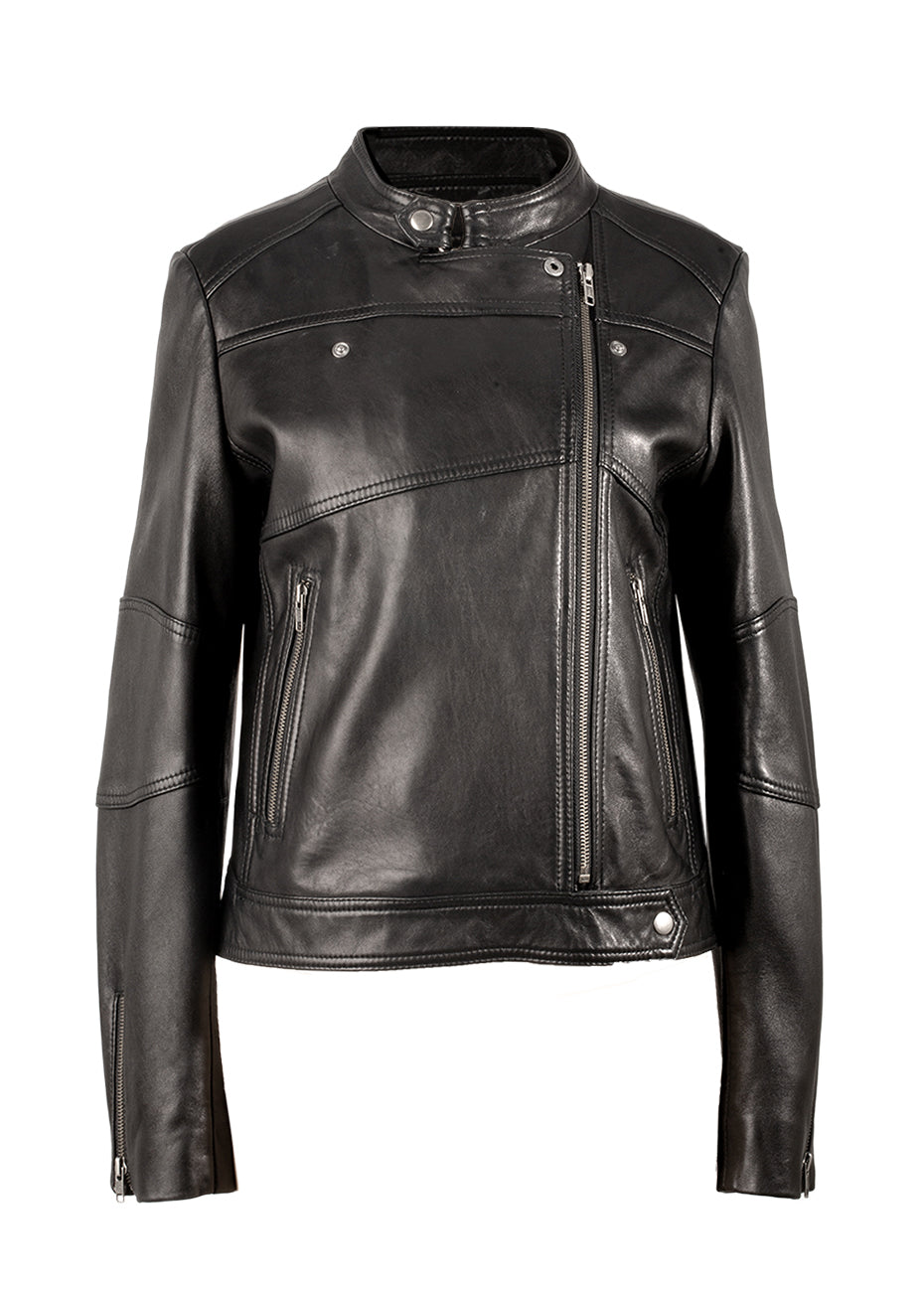 Moto Leather Jacket - Black Pink Tartan