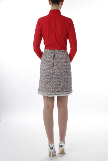 Tweed Skirt - Multi Navy Pink Tartan