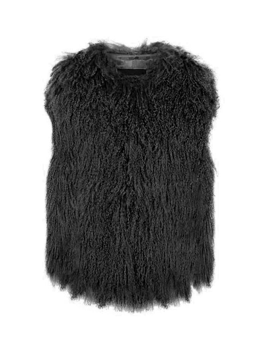 Mongolian Fur Vest - Black Pink Tartan