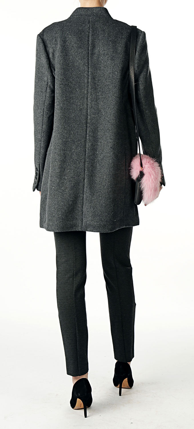 Doubleface Car Coat - Grey Pink Tartan