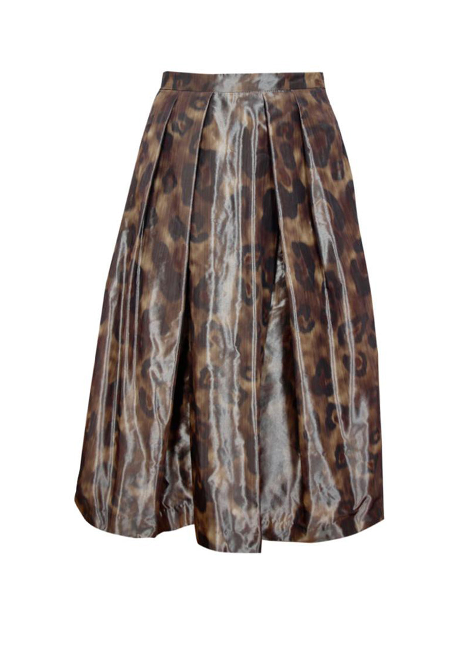 Tabitha Midi Skirt - Brown Spotted Pink Tartan