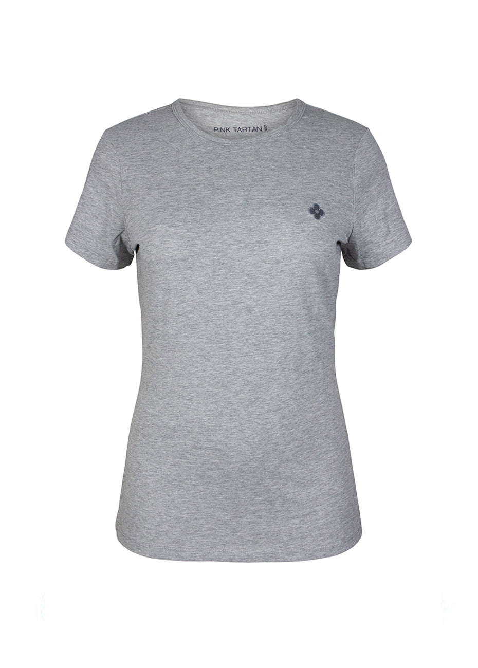 Best Essential T-Shirt with Embroidered Quatrefoil - Grey Mix Pink Tartan
