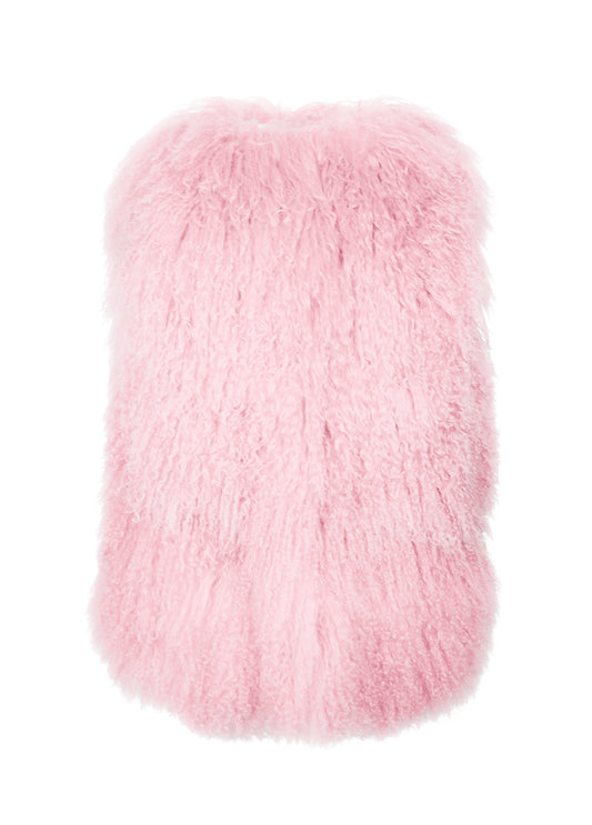 Mongolian Fur Vest - Light Pink Pink Tartan