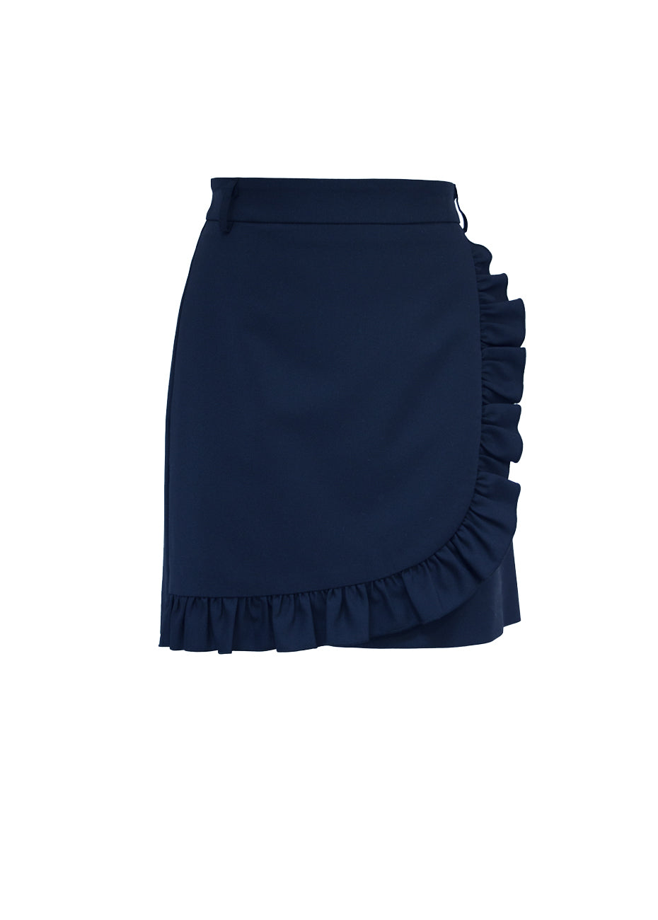 Ruffle Front Skirt - Navy Pink Tartan