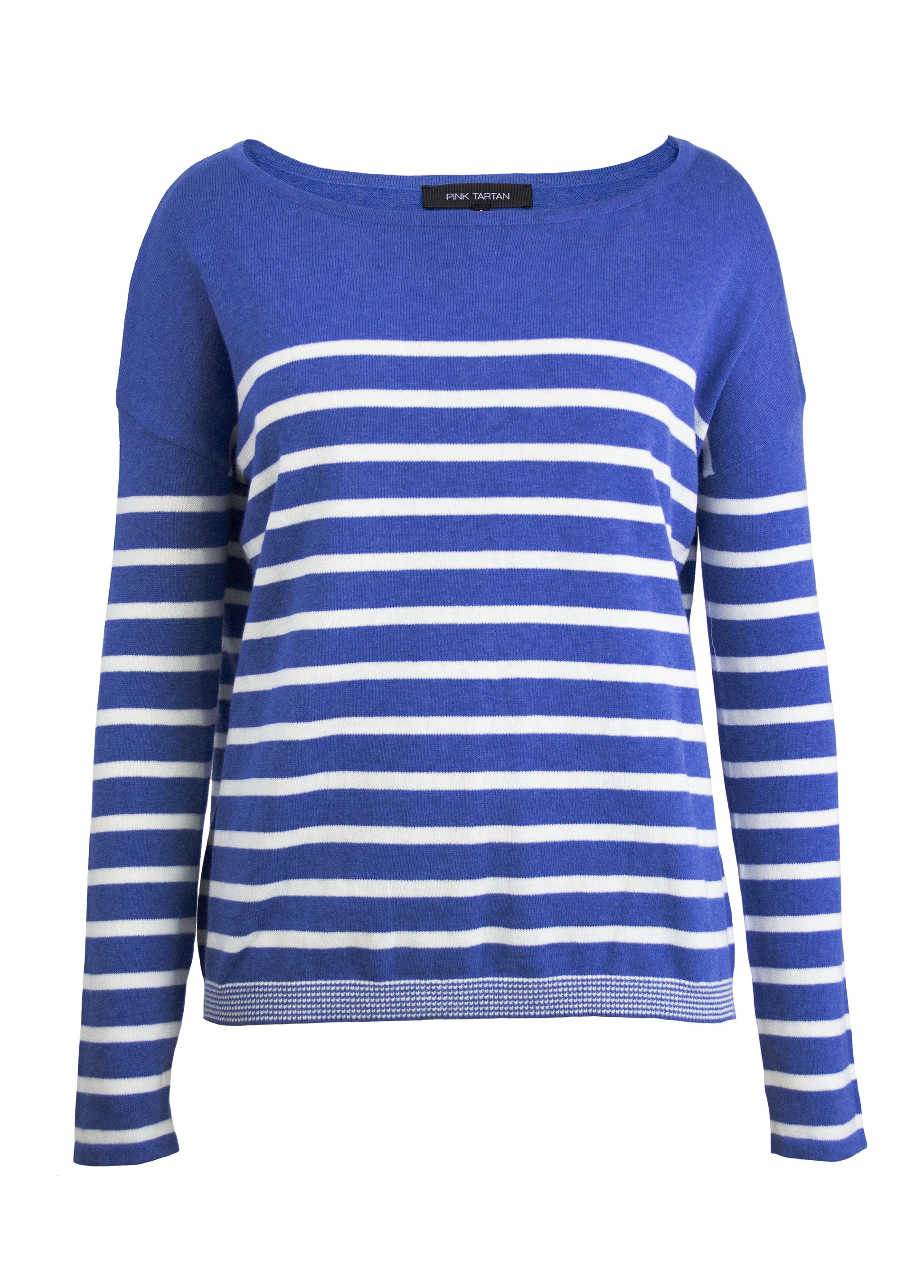 Stripe Crew Sweater - Blue/White Stripe Pink Tartan