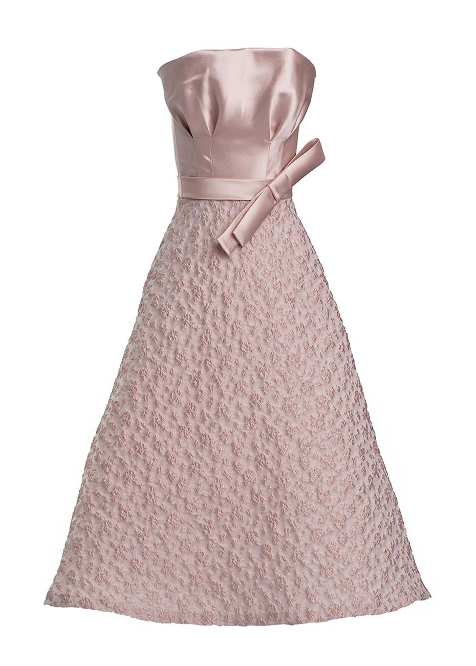 Strapless Gown with Bow - Pale Pink Pink Tartan