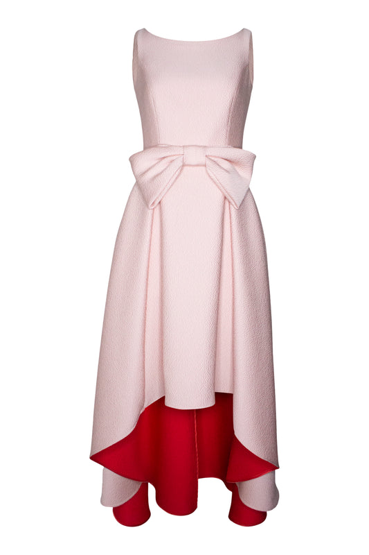 Uma Exaggerated Bow Dress - Pink Pink Tartan