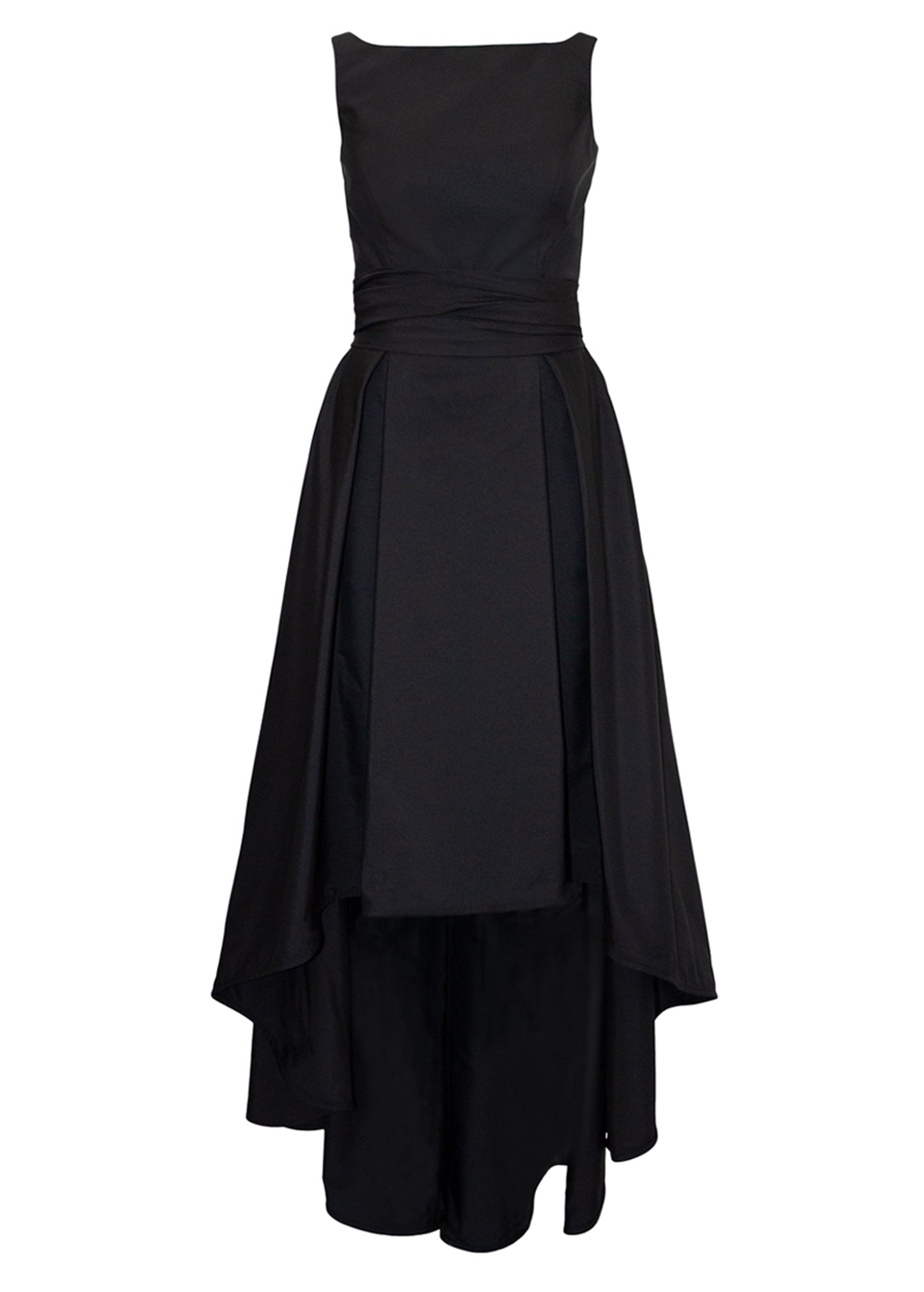 Taffeta Asymmetrical Bow Dress - Black Pink Tartan