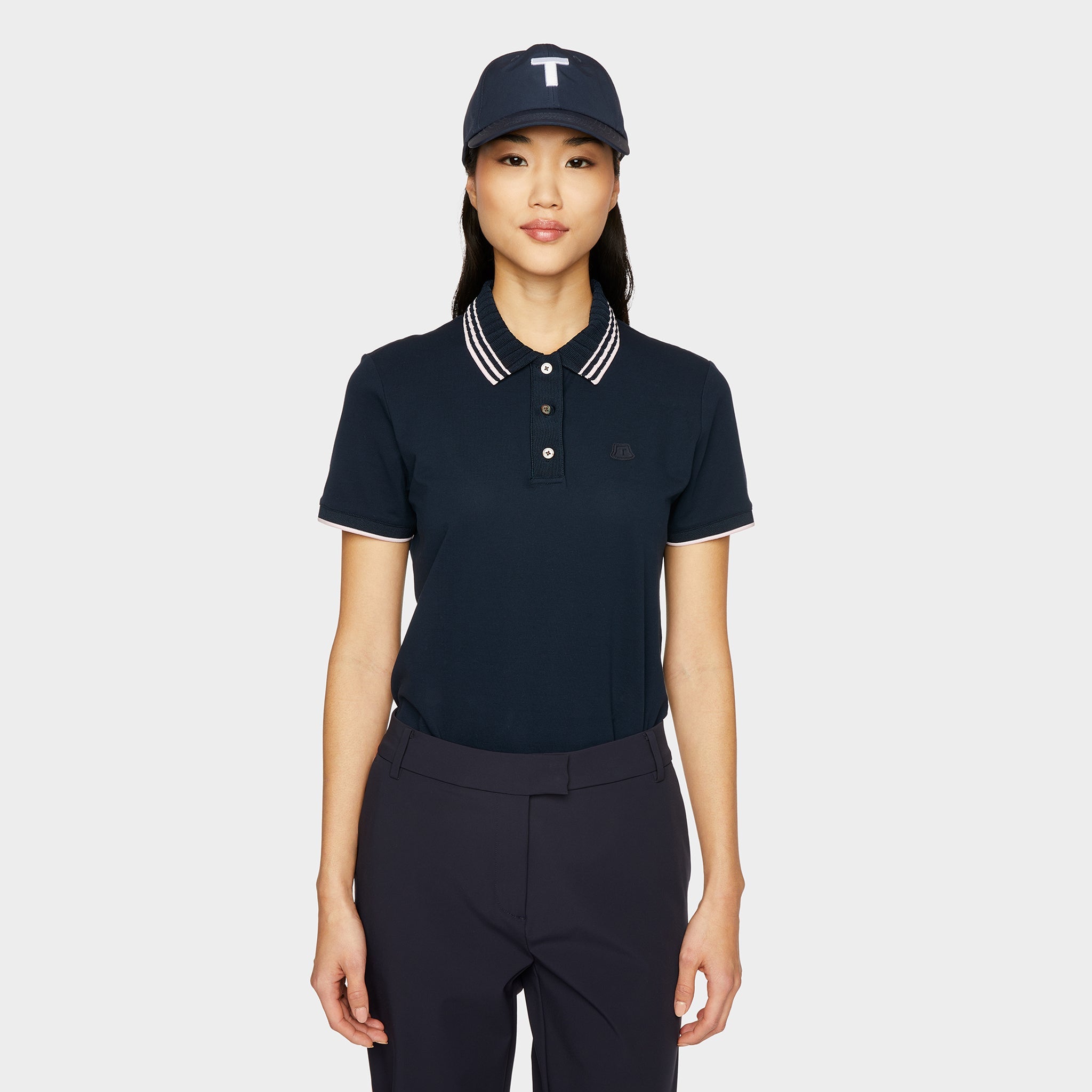 Pique Pleated Collar Performance Polo – Pink Tartan