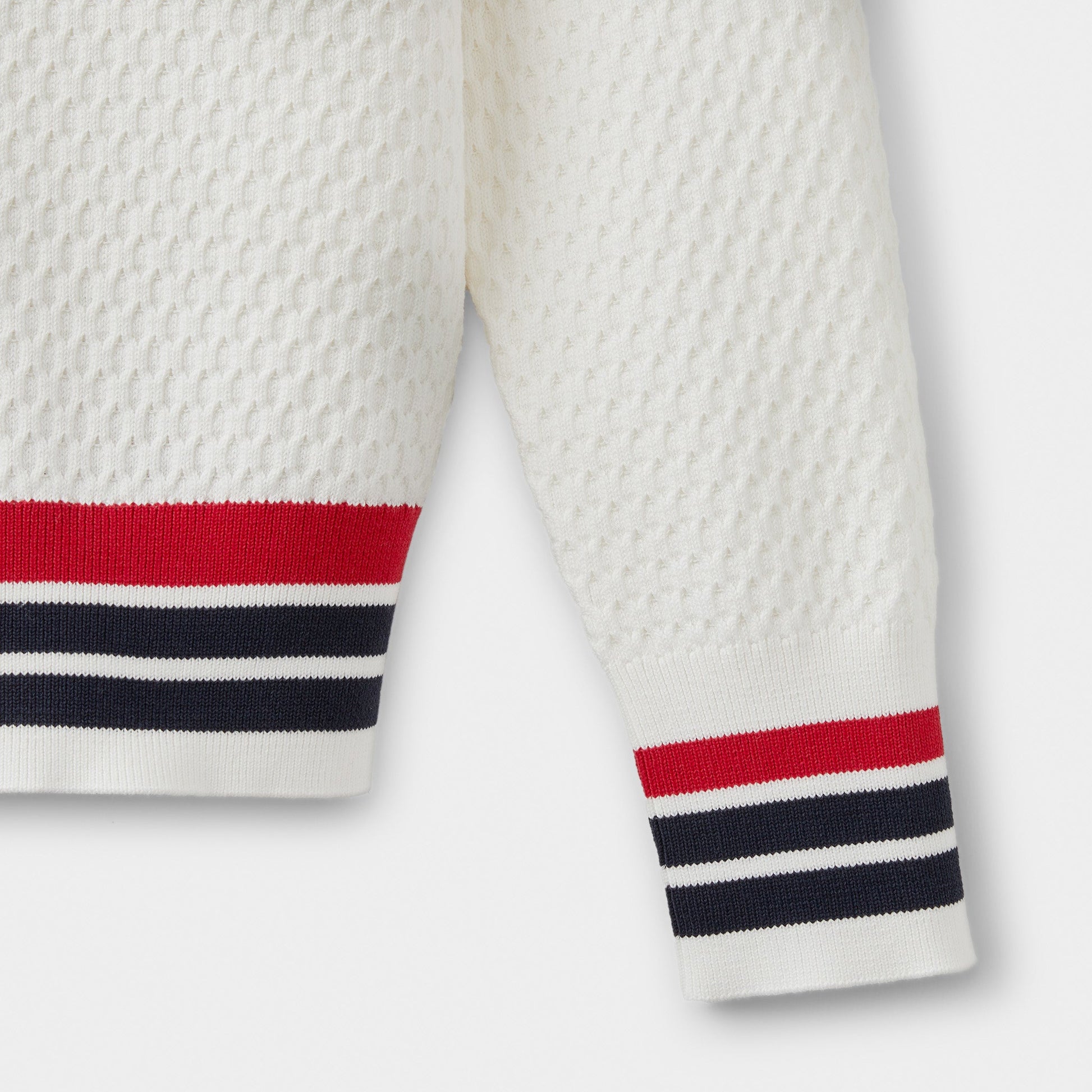 Contrast Bar Stripe V-Neck Sweater - White Pink Tartan