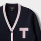 Contrast Bar Stripe Cardigan - Navy Pink Tartan