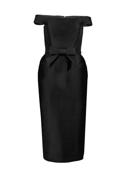 Drop Shoulder Bow Dress - Black Pink Tartan