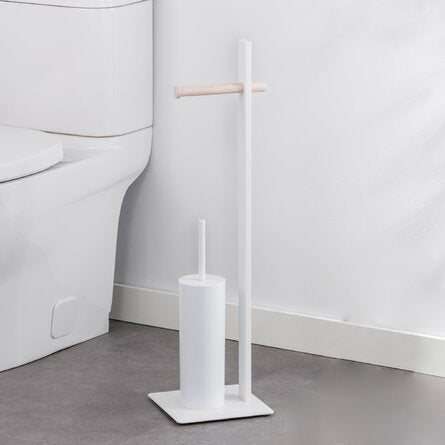 Toilet Brush and Paper Holder Set - White Pink Tartan