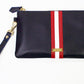 Vegan Leather Pebble Leather Bill Pouch Wristlet - Red & Navy Pink Tartan