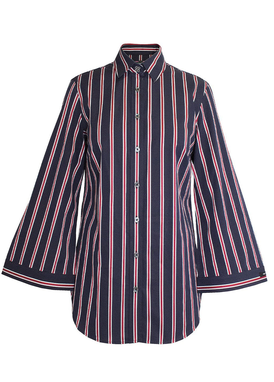 Bell Sleeve Shirt 3/4 Sleeve - Navy/Red Pink Tartan