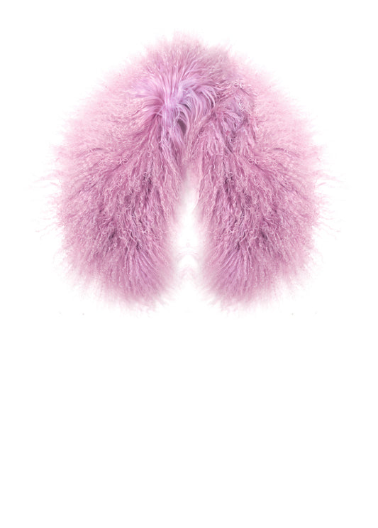 Mongolian Fur Collar - Lilac Pink Tartan
