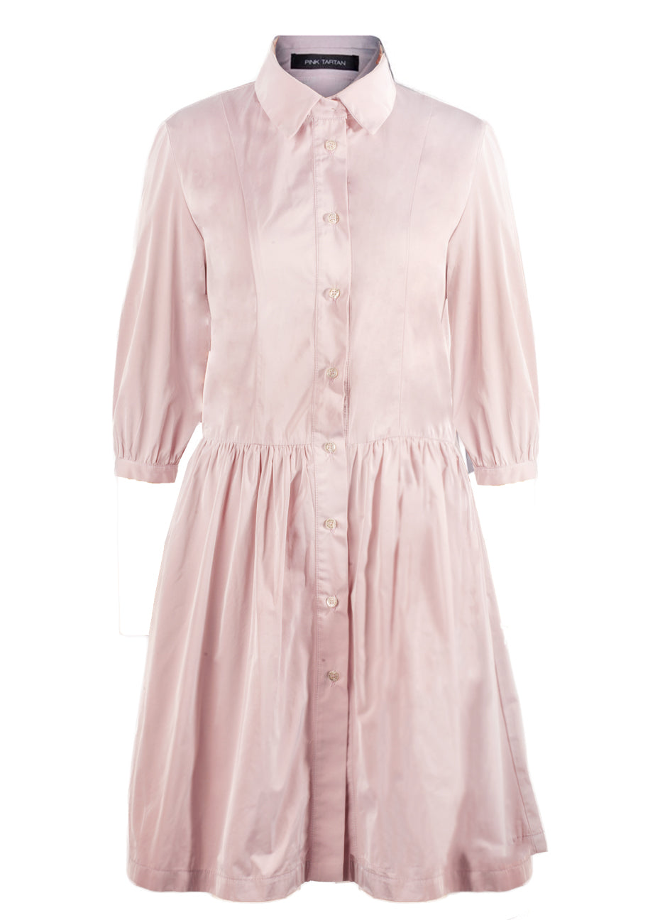 Drop Waist Shirt Dress - Mauve Pink Tartan