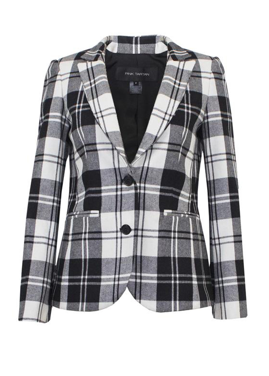 Flannel Blazer - Black/White Pink Tartan