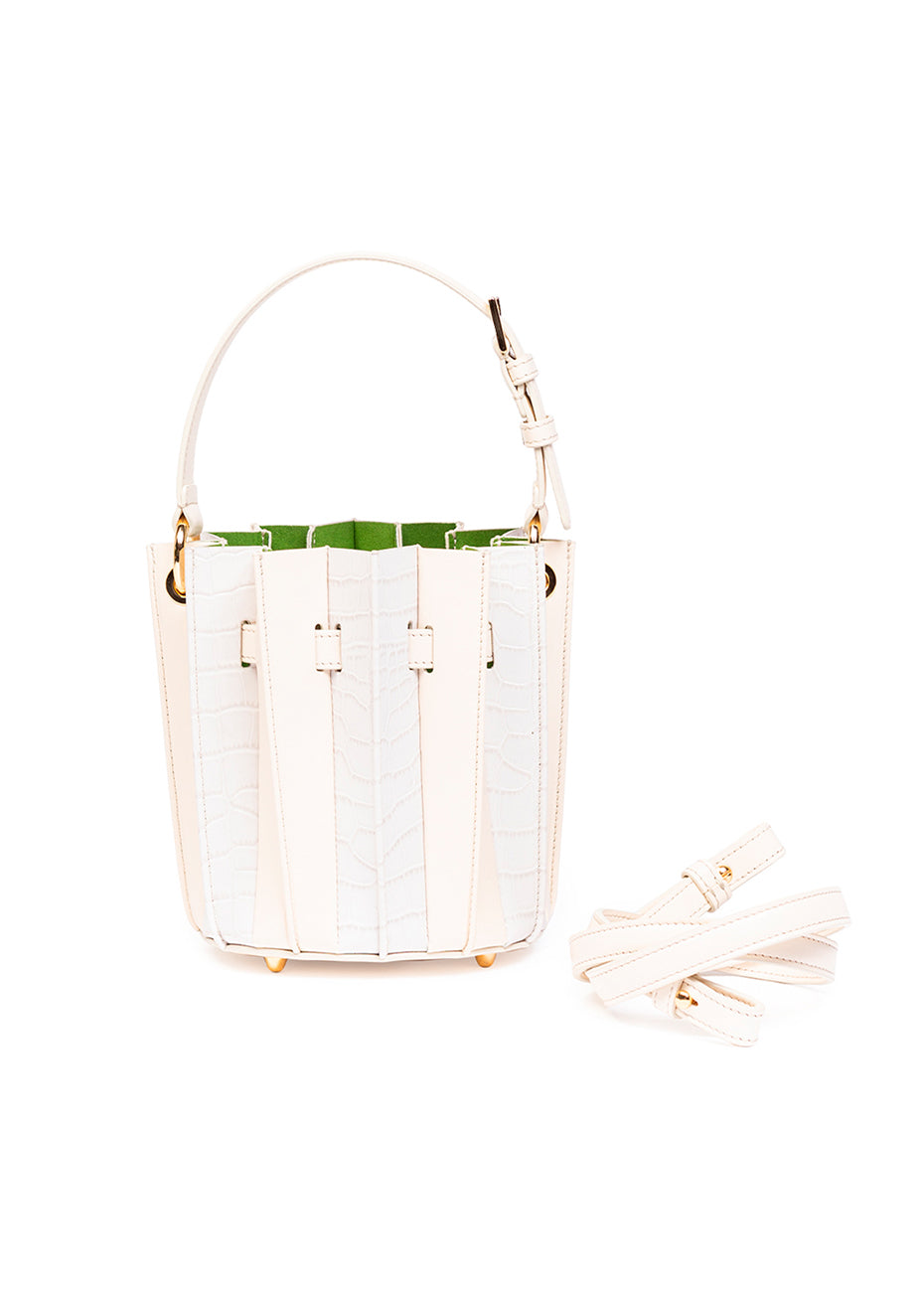 Plissé Mini Bucket - White Pink Tartan