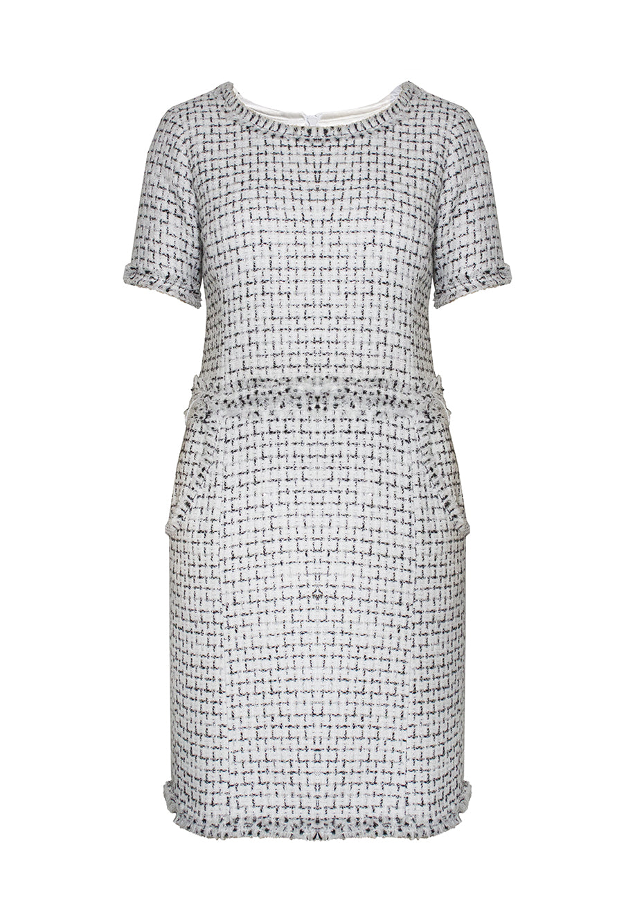 Tweed Pocket Dress - White/Silver Pink Tartan