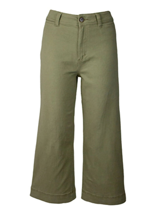 Twill Wide Leg Pant - Olive Pink Tartan