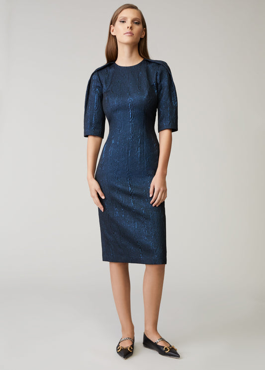 Moire Three-Quarter Sleeve Cocktail Dress Pink Tartan