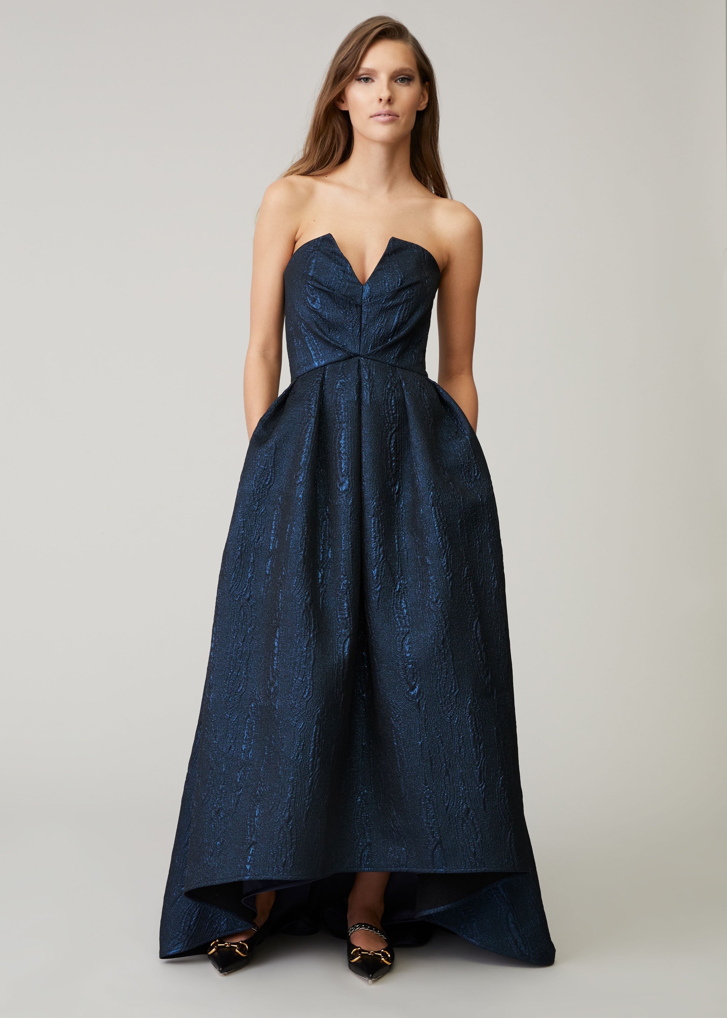 Navy strapless outlet gown