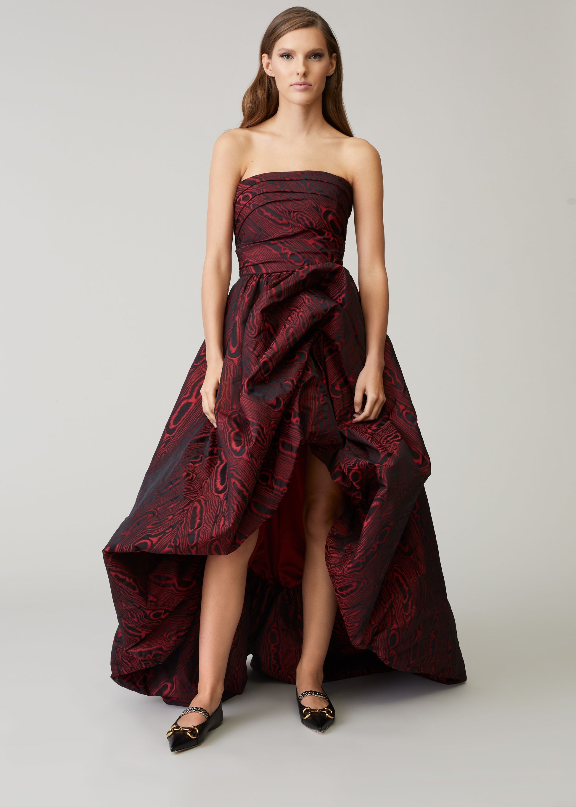 Strapless Moire Gown - Red/Black Pink Tartan